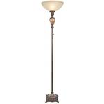 Marble-Accented Torchiere with Amber Glass