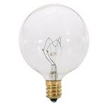 25-watt G16.5 clear globe bulb with candelabra base