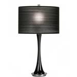 Modern Black Glass Table Lamp with Pleated Black Shade