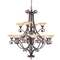 Ornate Twelve-Light Chandelier with Amber Glass