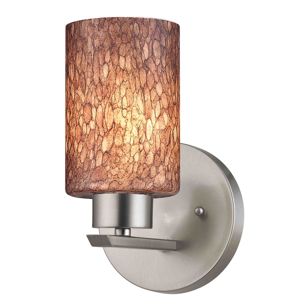 Modern Sconce Wall Light with Brown Glass in Satin Nickel Finish 1124-1-09 GL1016C ...