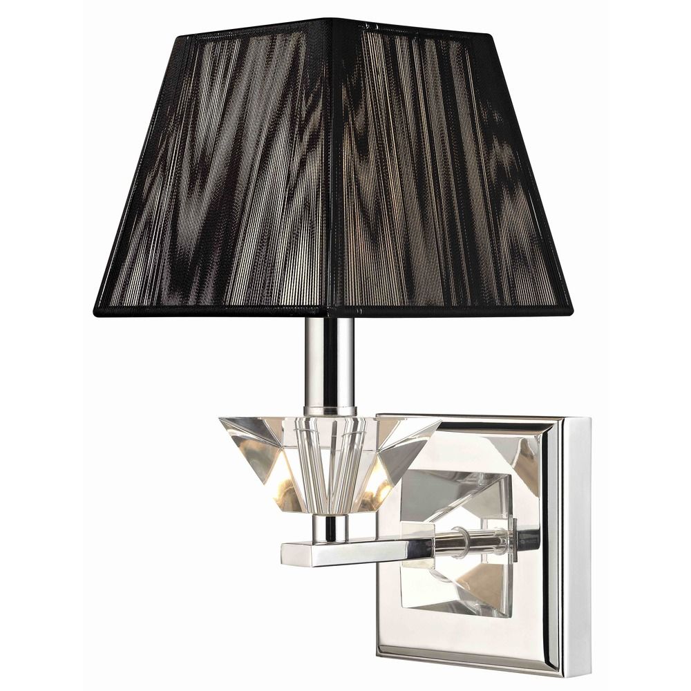 Contemporary Crystal Chrome Wall Sconce with Black String Shade 2271-26 Destination Lighting