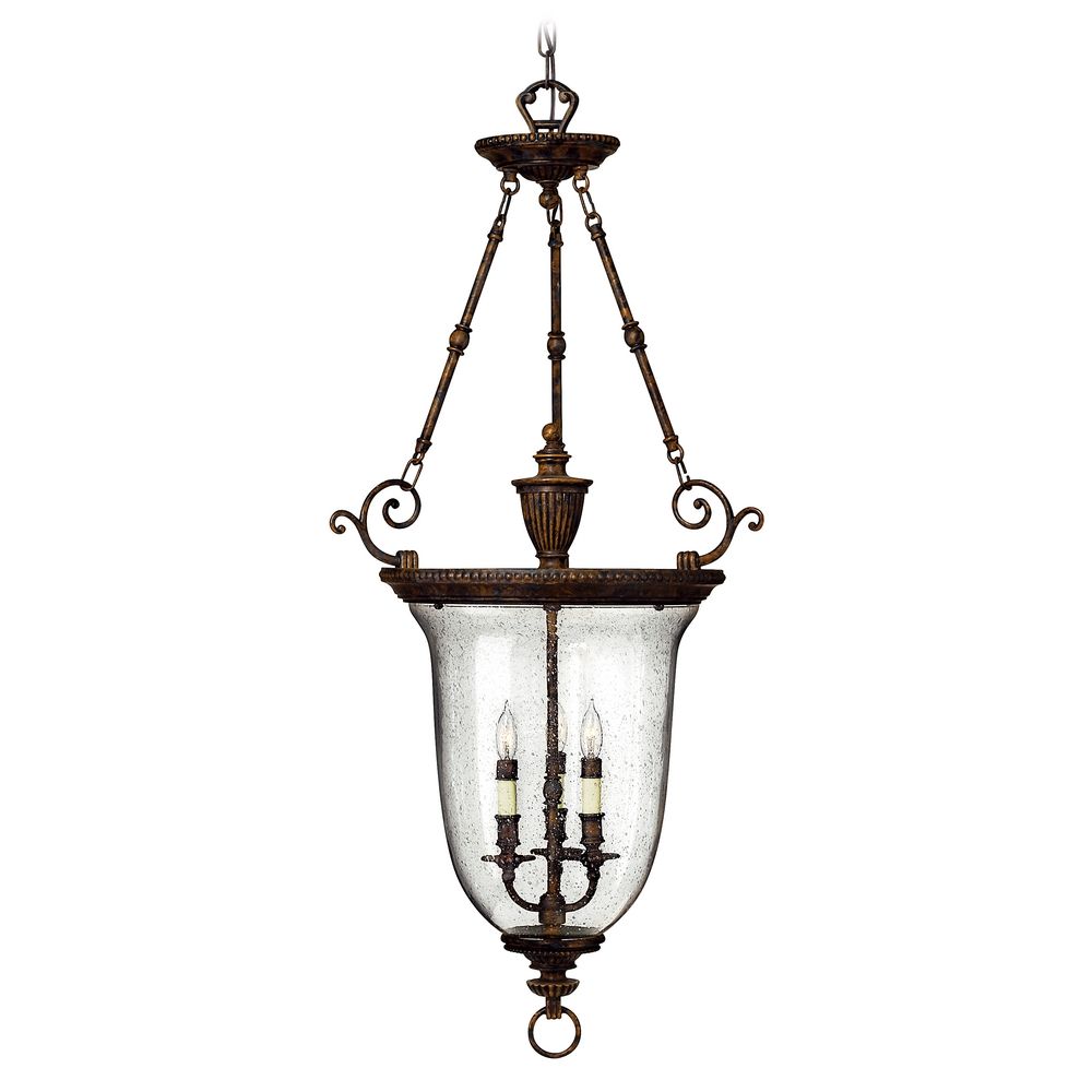 Hanging Pendant Lantern Light with Hand Blown Seeded Glass