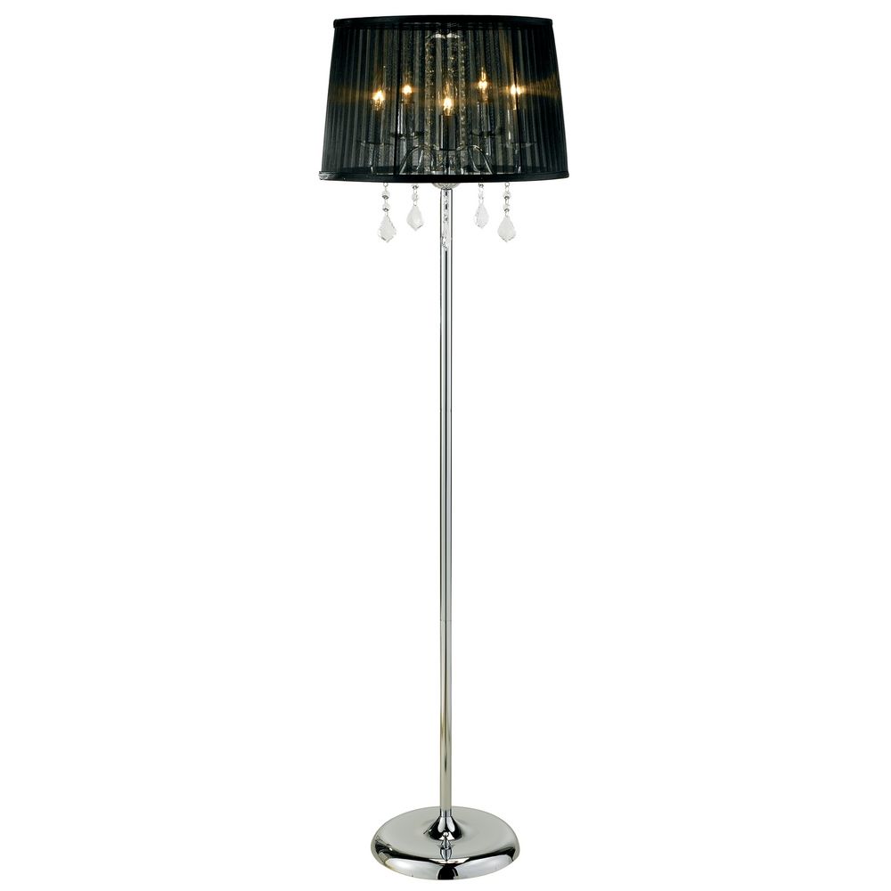 Crystal Chandelier Floor Lamp with Black Fabric Shade in Chrome Finish 