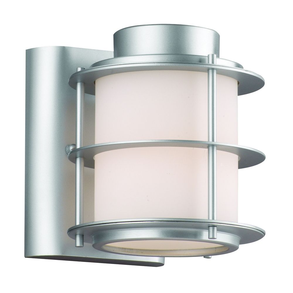 Modern Outdoor Wall Light with White Glass in Vista Silver Finish F849641 Destination Lighting