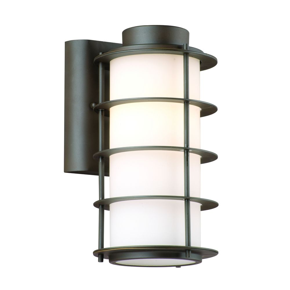 Modern Outdoor Wall Light with White Glass in Deep Bronze Finish F849768 Destination Lighting