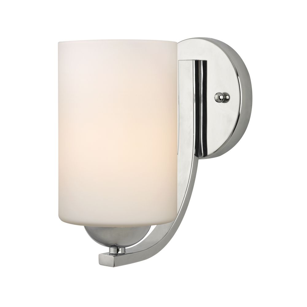 Modern Chrome Wall Sconce with White Cylinder Glass Shade | 585-26
