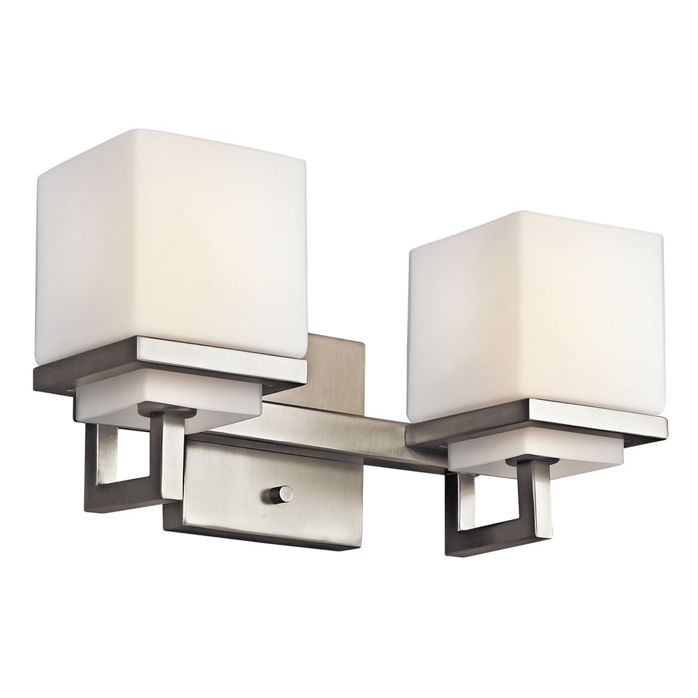 Kichler Brushed Nickel Modern Bathroom Light with White Glass 45138NI Destination Lighting