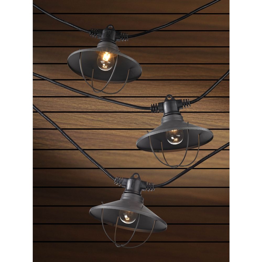 7-Light Outdoor String Light with Bronze Caged Cone Shades - 35ft Long 357 S359-EBZ ...