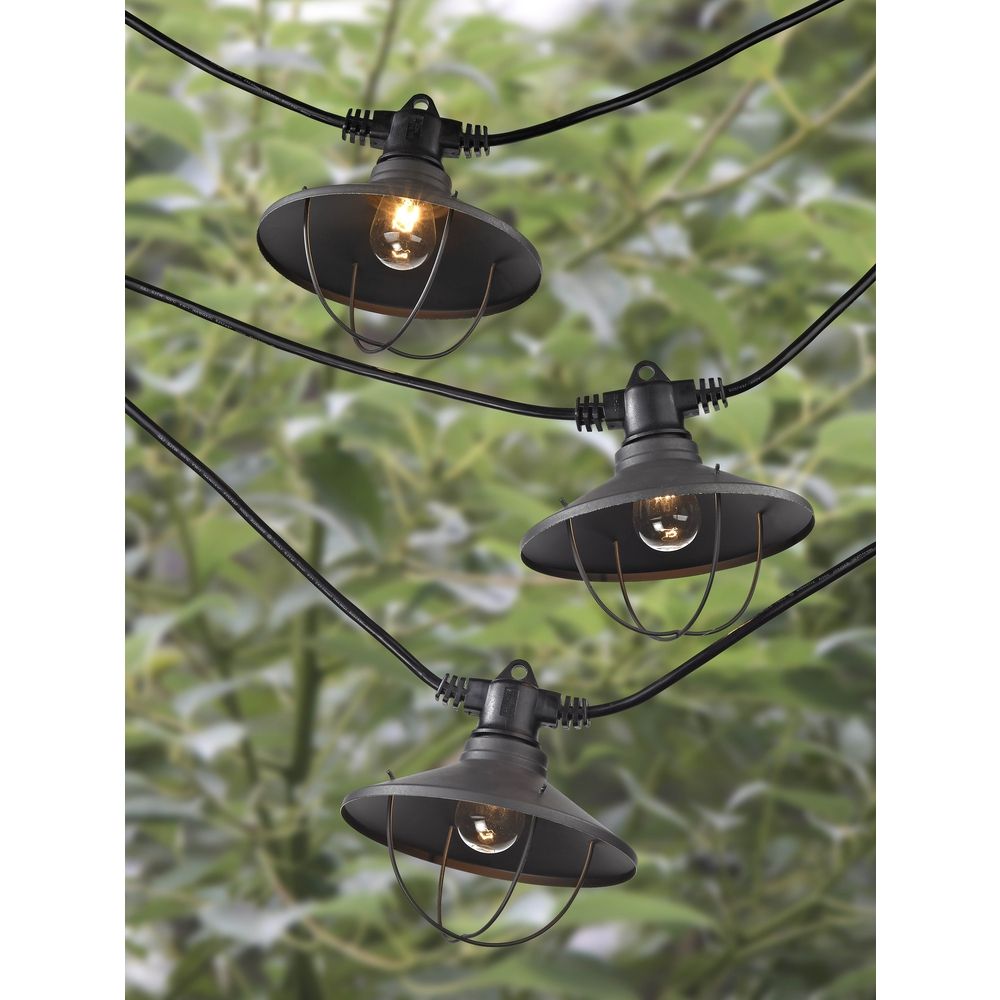 7-Light Outdoor String Light with Bronze Caged Cone Shades - 35ft Long 357 S359-EBZ ...
