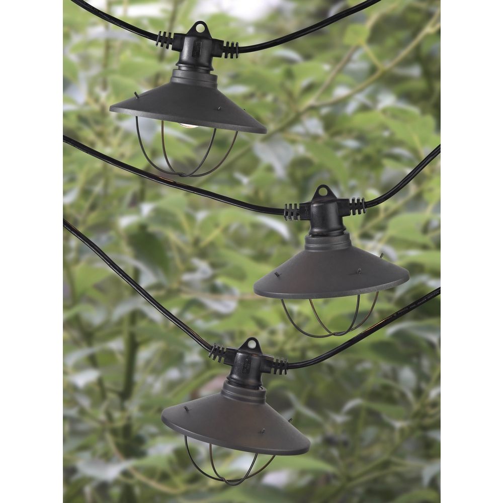 7-Light Outdoor String Light with Bronze Caged Cone Shades - 35ft Long 357 S359-EBZ ...