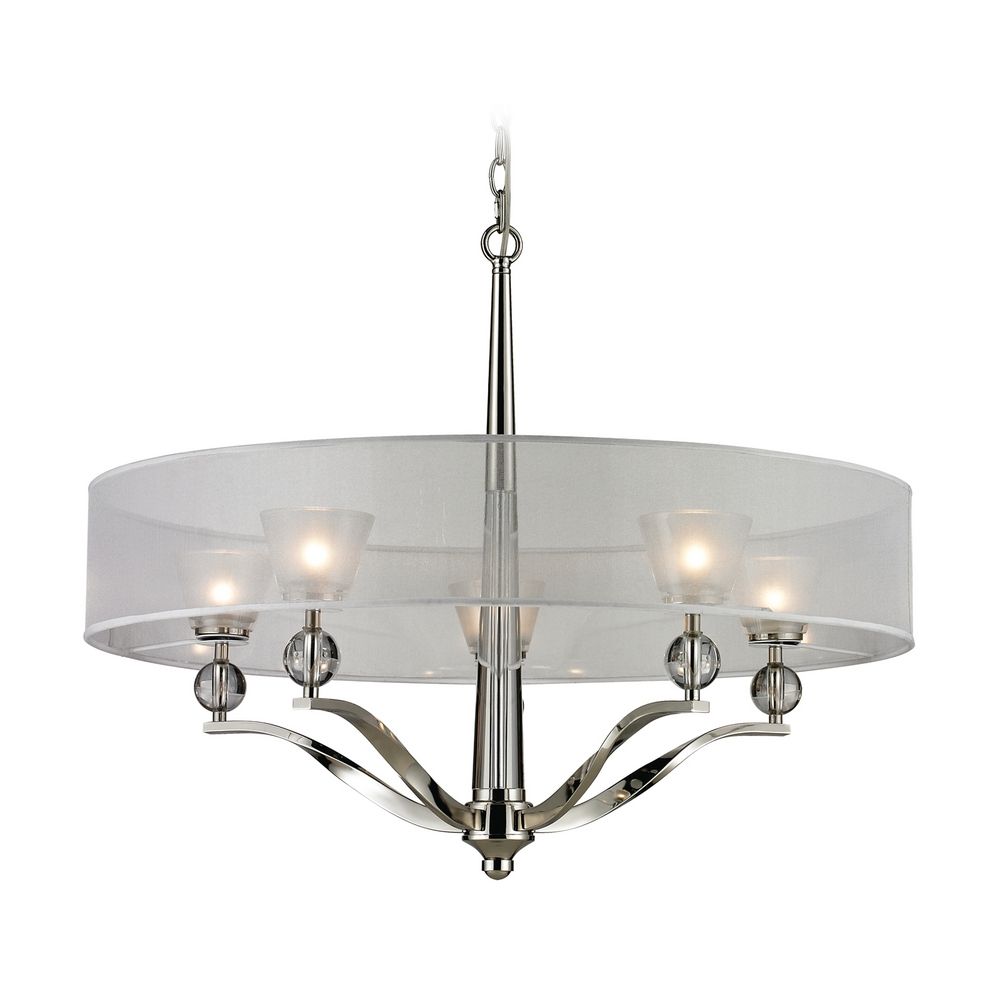 Crystal Polished Nickel Chandeliers Destination Lighting Modern Chandelier With Silver Shade In Polished Nickel Finish