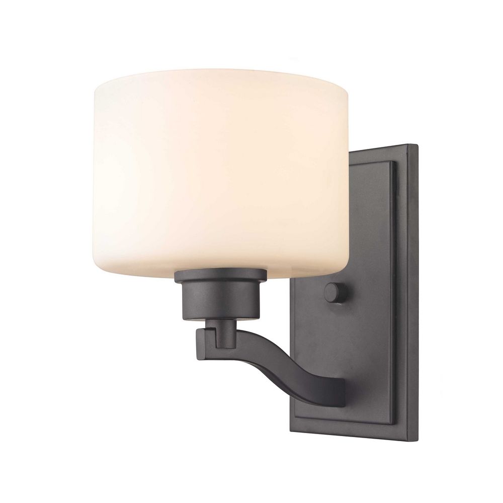 Bronze Wall Sconce Light with White Glass Drum Shade 1266-46 Destination Lighting
