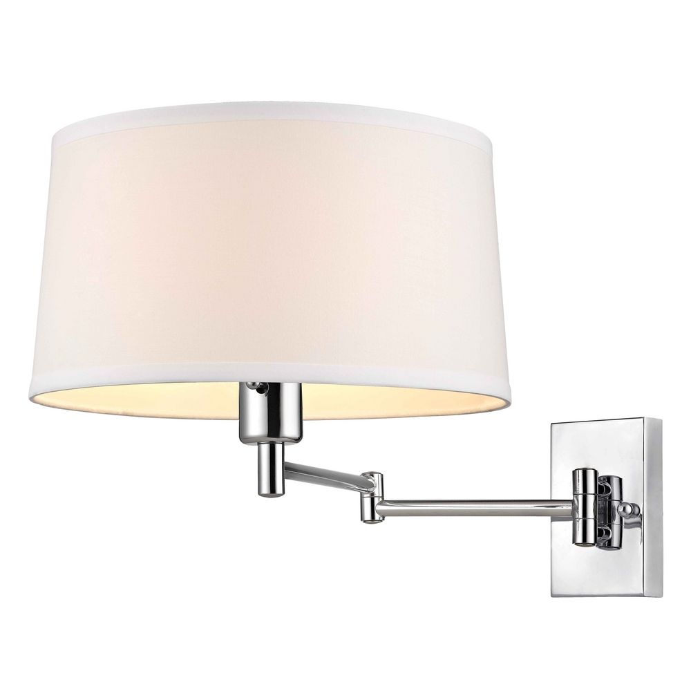 Chrome Swing-Arm Wall Lamp with White Drum Shade 2293-26 Destination Lighting