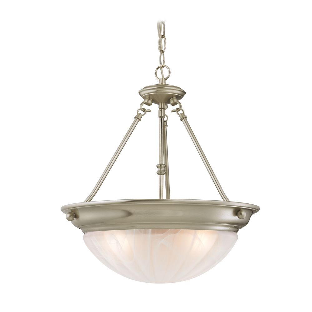Satin Nickel Three-Light Pendant with Alabaster Melon Glass | 566-09