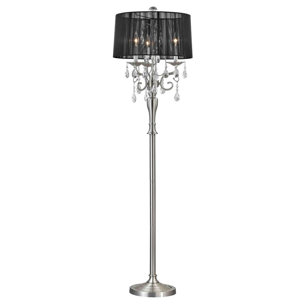 Crystal Chandelier Floor Lamp with Black Drum Shade in Satin Nickel eBay