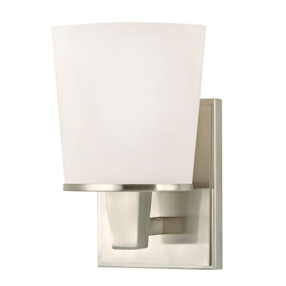 Modern Sconce Wall Light with White Glass in Satin Nickel Finish 1096-09 Destination Lighting