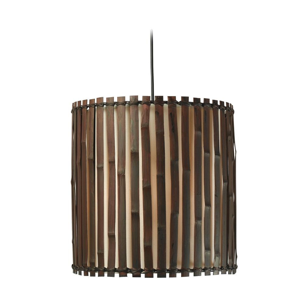 Drum Pendant Light With Brown Tones Bamboo Shade In Dark Split Hover Or To Zoom