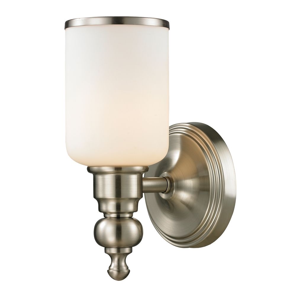 Sconce Wall Light with White Glass in Brushed Nickel Finish 11580/1 Destination Lighting