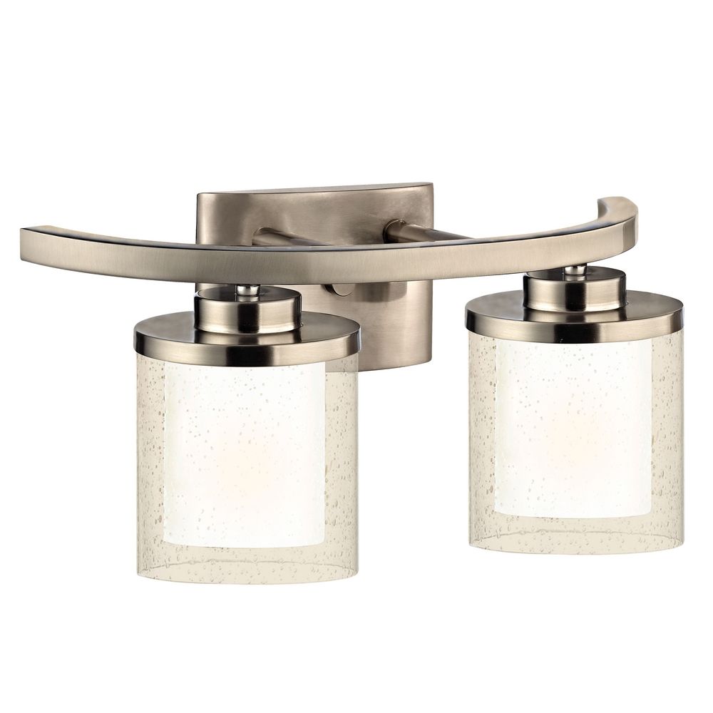 Modern Bathroom Light with Clear Seedy and White Glass Shades  395209  Destination Lighting