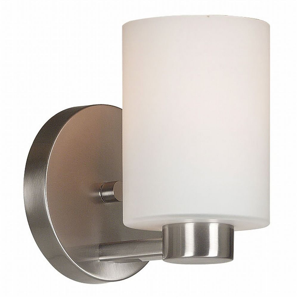 Modern Sconce Wall Light with White Glass in Brushed Steel Finish 10181BS Destination Lighting