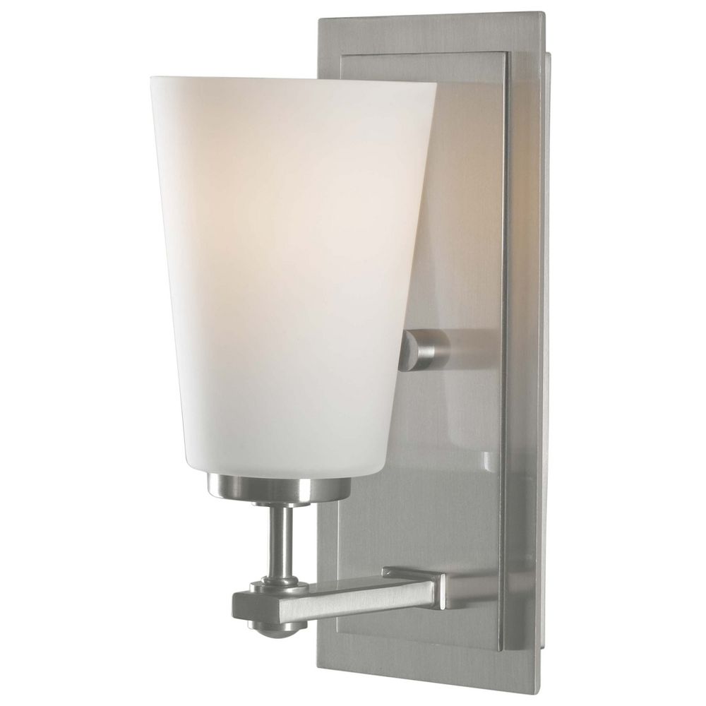 Modern Sconce Wall Light with White Glass in Brushed Steel Finish VS14901-BS Destination ...