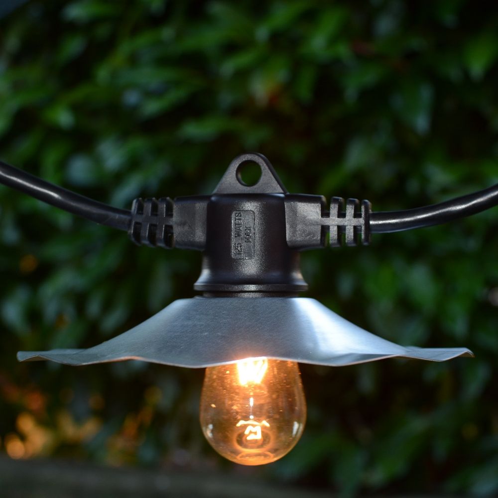 String Lights with Galvanized Shades and 7 Light Bulbs - 35FT Long eBay