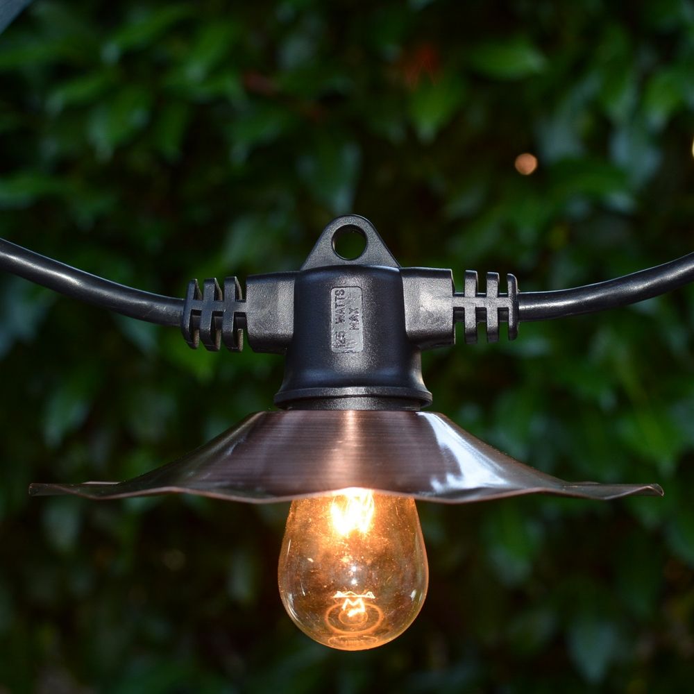 String Lights with Copper Shades and 7 Light Bulbs - 35FT Long 357COP Destination Lighting