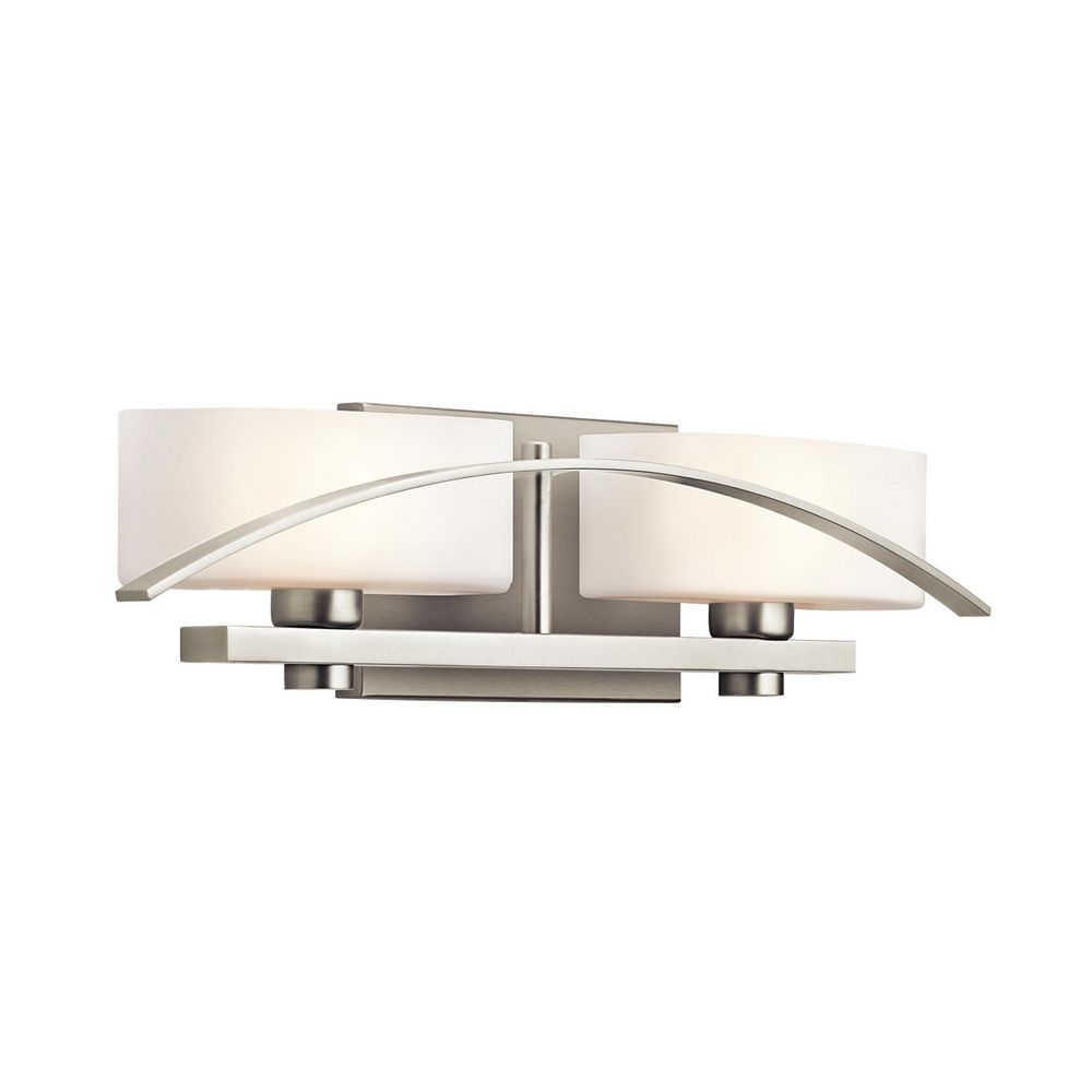 Kichler Brushed Nickel Modern Bathroom Light with White Glass 45316NI Destination Lighting