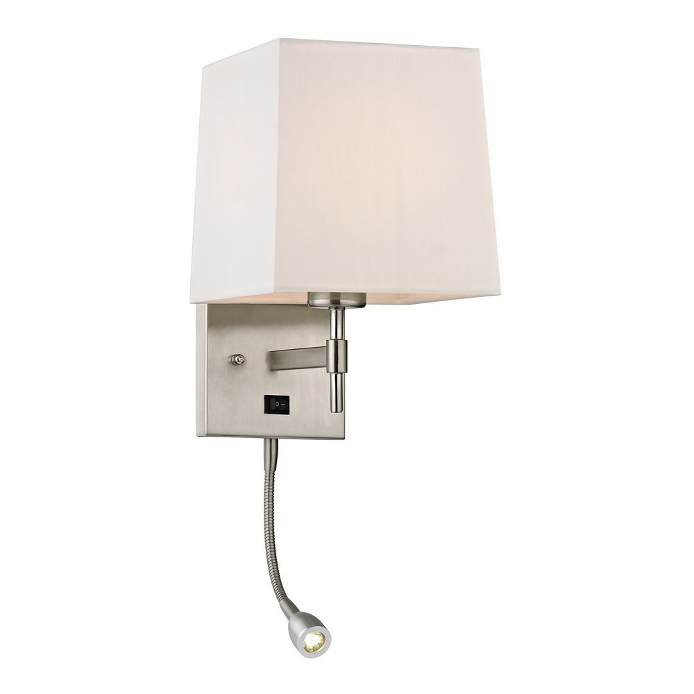Modern Switched Sconce Wall Light with White Shade in Brushed Nickel Finish 17155/2 ...