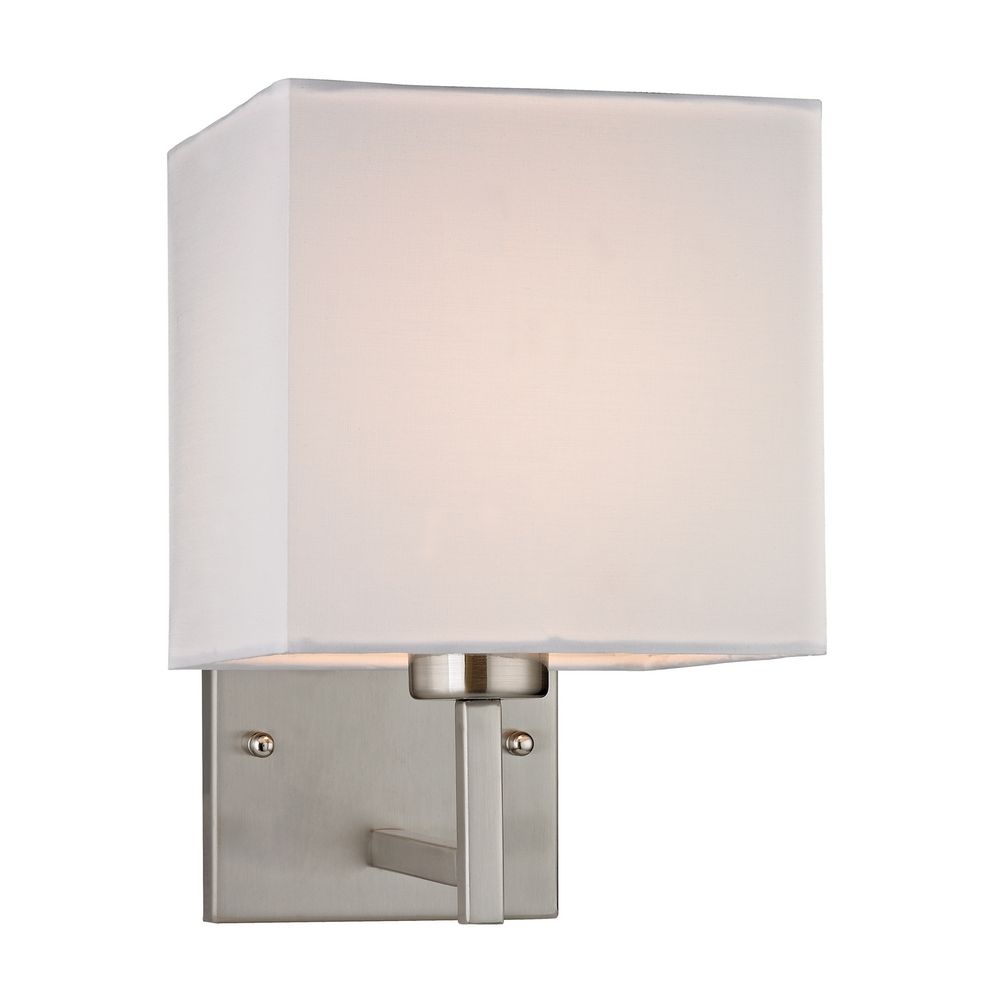 Modern Sconce Wall Light with White Shade in Brushed Nickel Finish 17160/1 Destination Lighting