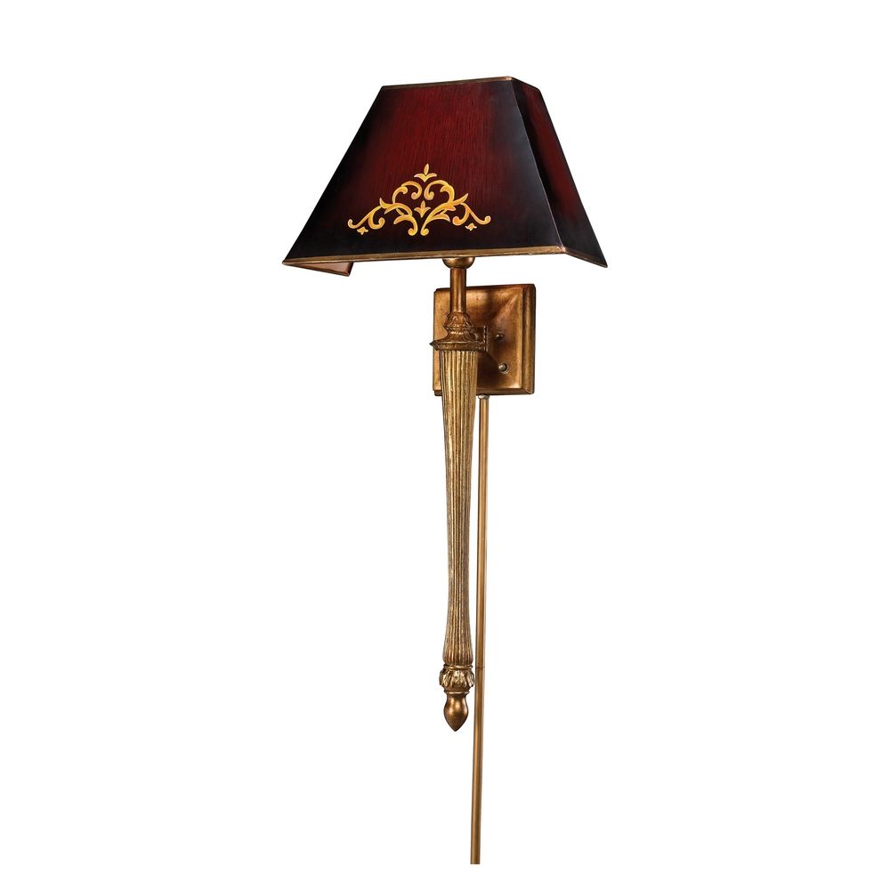 Sconce Wall Light with Red Shade in Gold Leaf Finish 26004/1 Destination Lighting