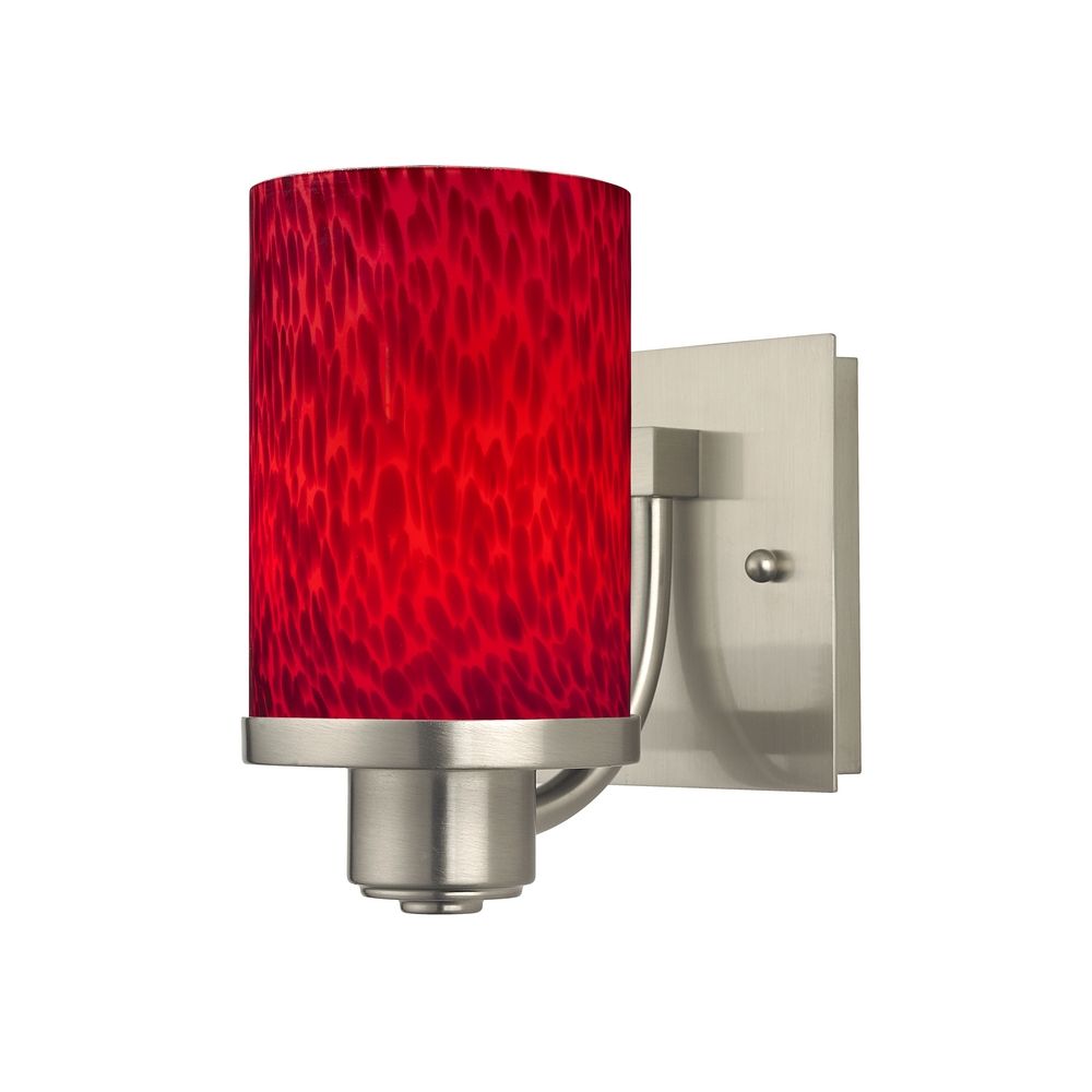 Modern Sconce Wall Light with Red Glass in Satin Nickel Finish 589-09 GL1018C Destination ...