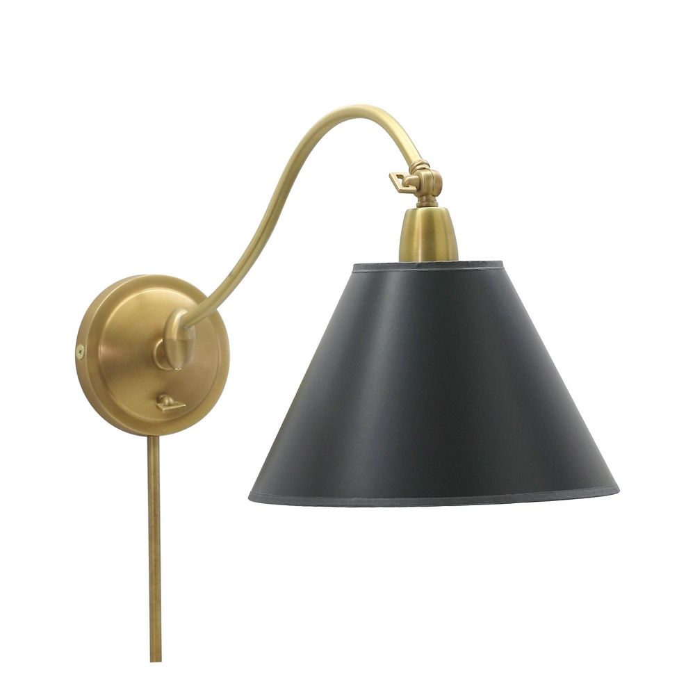 Wall Lamp with Black Shade in Weathered Brass Finish HP725-WB-BP Destination Lighting