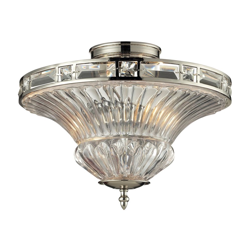 Crystal Semi Flushmount Light With Clear Glass In Polished Nickel Elk Lighting Crystal Semi Flushmount Light With Clear Glass In Polished Nickel Finish 31500
