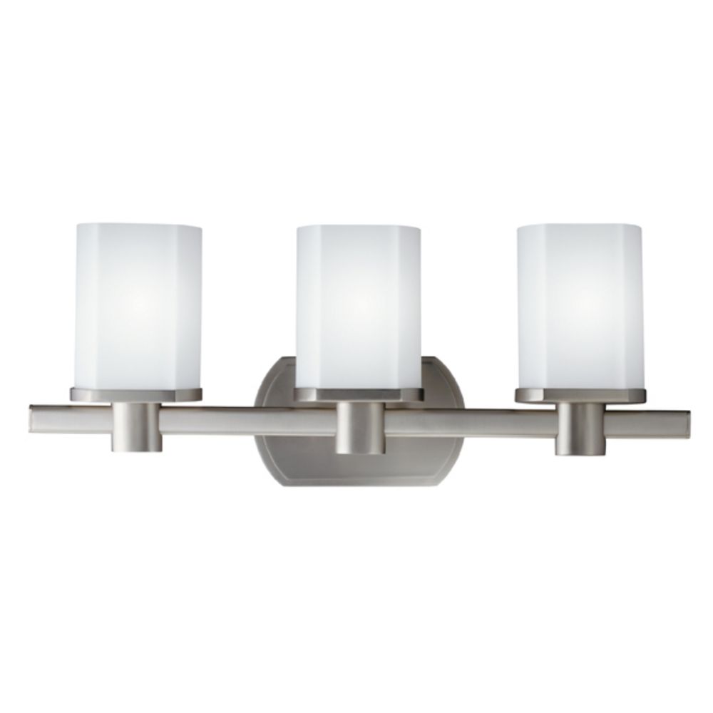 Kichler Brushed Nickel Modern Bathroom Light with White Glass 5053NI Destination Lighting