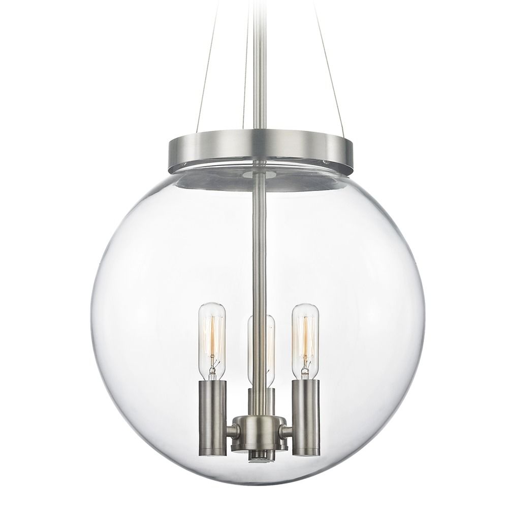 Mid-Century Modern Pendant Light Clear Globe Satin Nickel ...