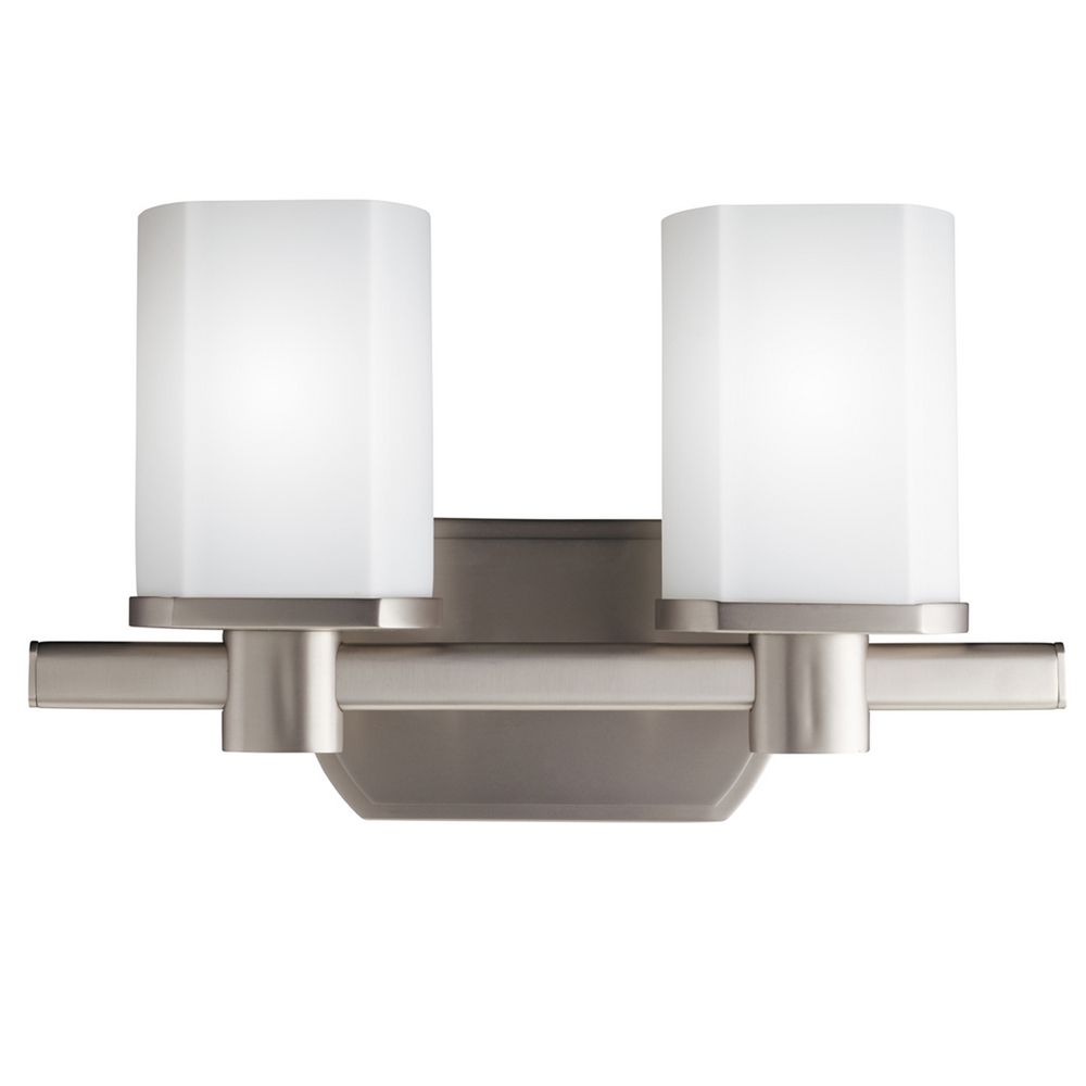 Kichler Brushed Nickel Modern Bathroom Light with White Glass 5052NI Destination Lighting