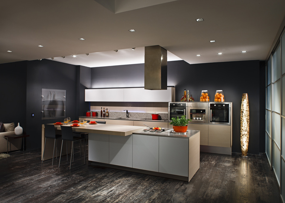 recessed light above kitchen counter