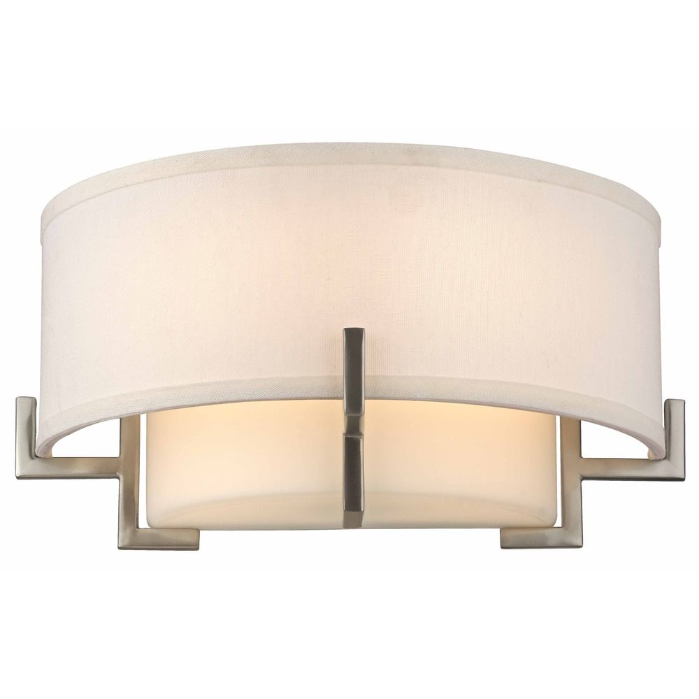 Avila Satin Nickel Wall Sconce with White Glass and White Linen Shade