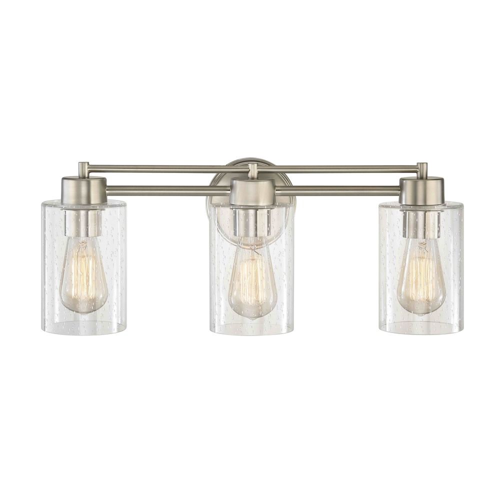 Seeded Glass Bathroom Light Satin Nickel 3 Lt