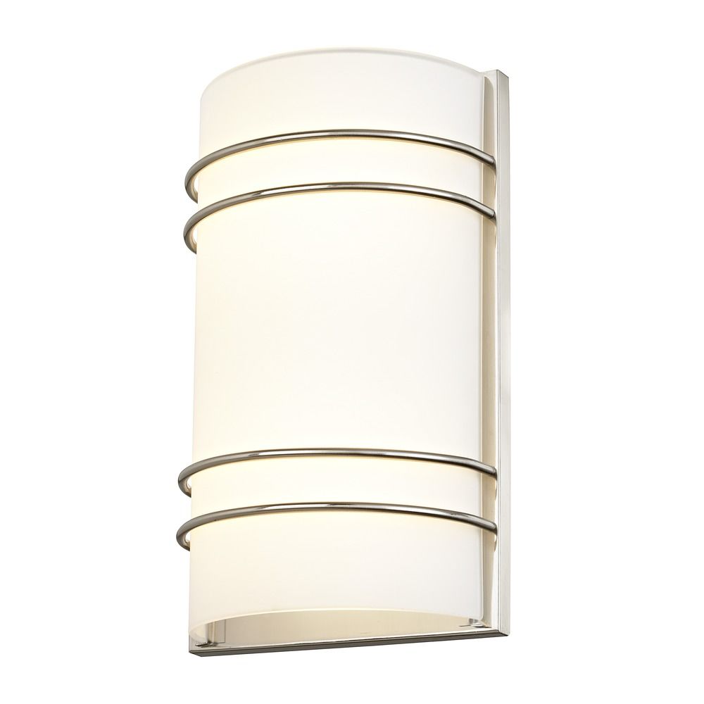 LED Sconce Modern White Glass with Satin Nickel Bands