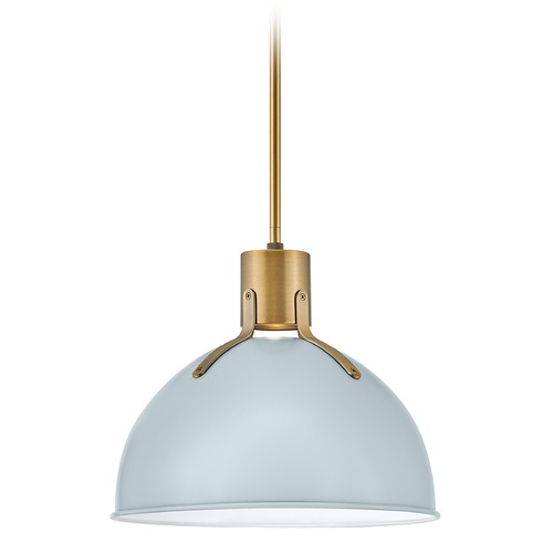 Argo 14-Inch Pendant in Pale Blue with Lacquered Brass Accents by Hinkley