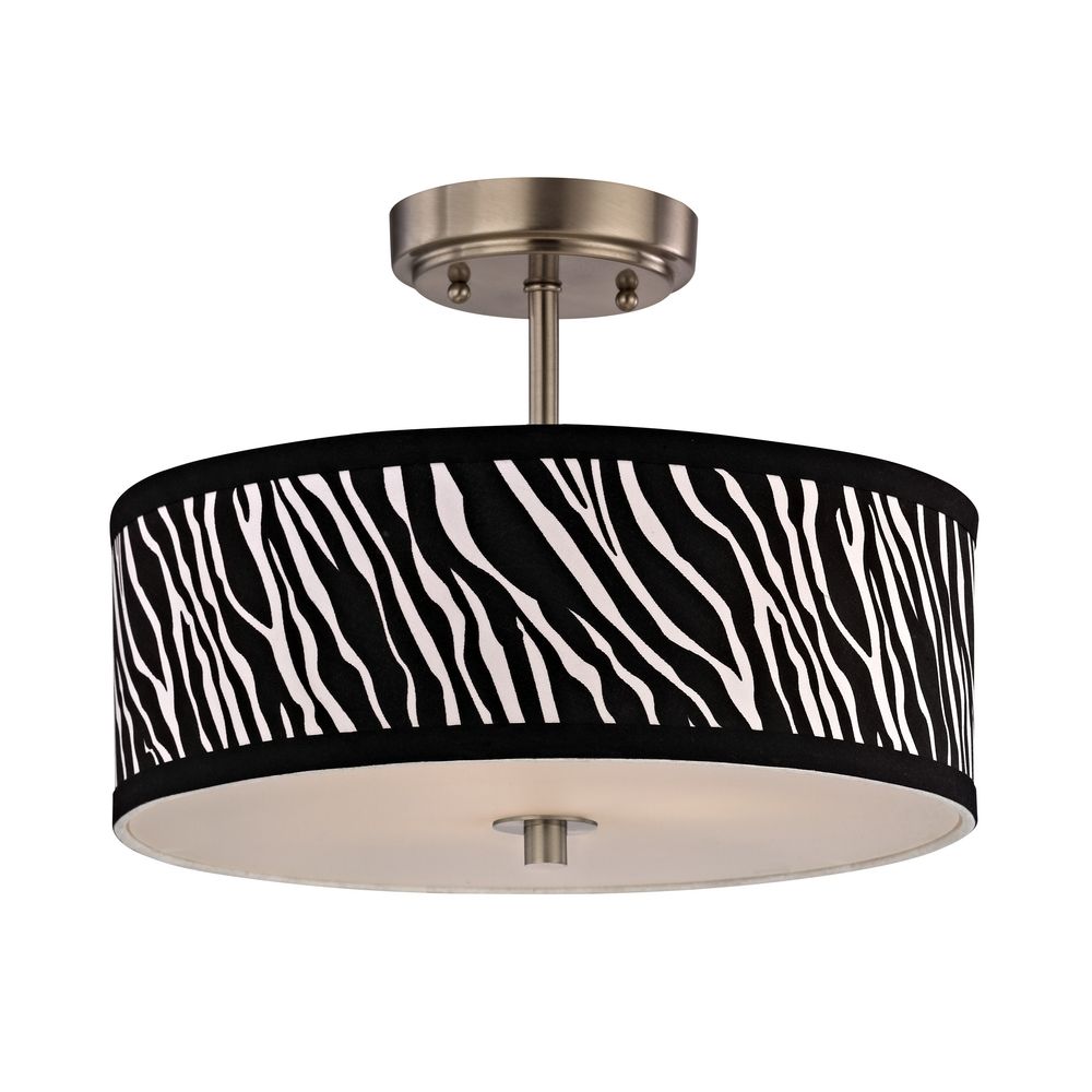 Zebra Print Ceiling Light with Drum Shade - 14-Inches Wide By: Design Classics Lighting 