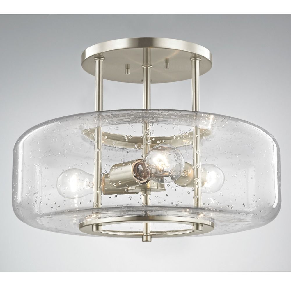 Seeded Glass Semi-Flush Ceiling Light Satin Nickel 3 Lt By: Design Classics Lighting 
