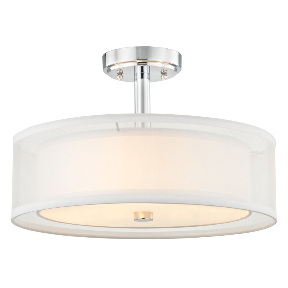 Semi-Flushmount Light White Drum Shade Chrome By: Design Classics Lighting 