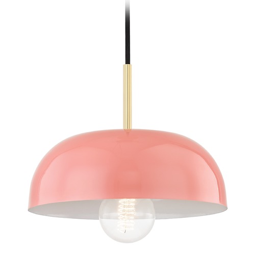 Mitzi Avery Aged Brass / Pink Pendant Light with Bowl / Dome Shade by Mitzi by Hudson Valley