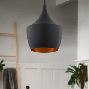 Design Classics Helenna Matte Black Pendant Light with Brass Interior vintage lighting