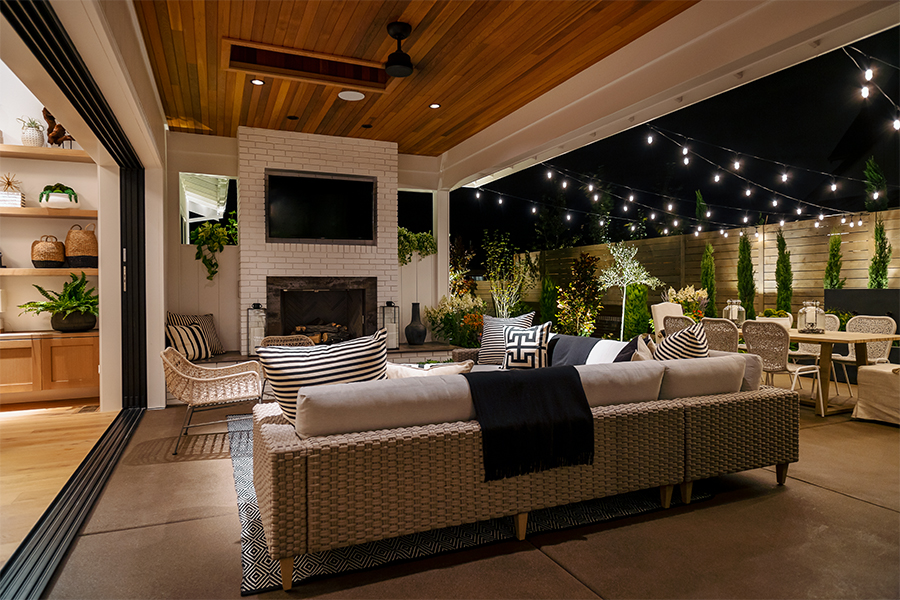 String lights indoor outdoor living space street of dreams