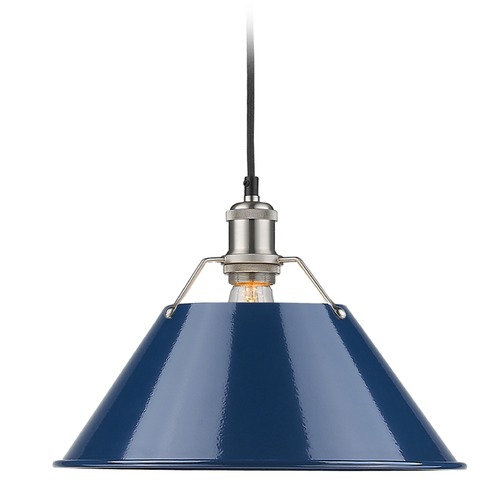 Orwell Large Pendant in Pewter & Navy Blue by Golden Lighting